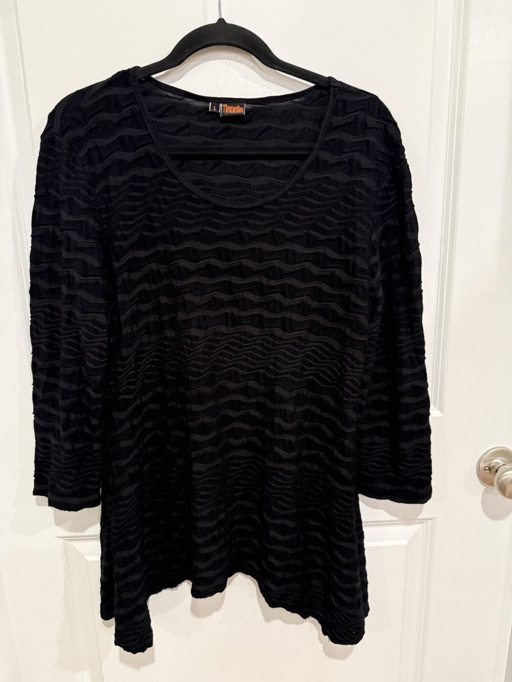 Tianello Black Textured Zigzag Striped Swing Asbury Tunic 3/4 Sleeves - Sz Large